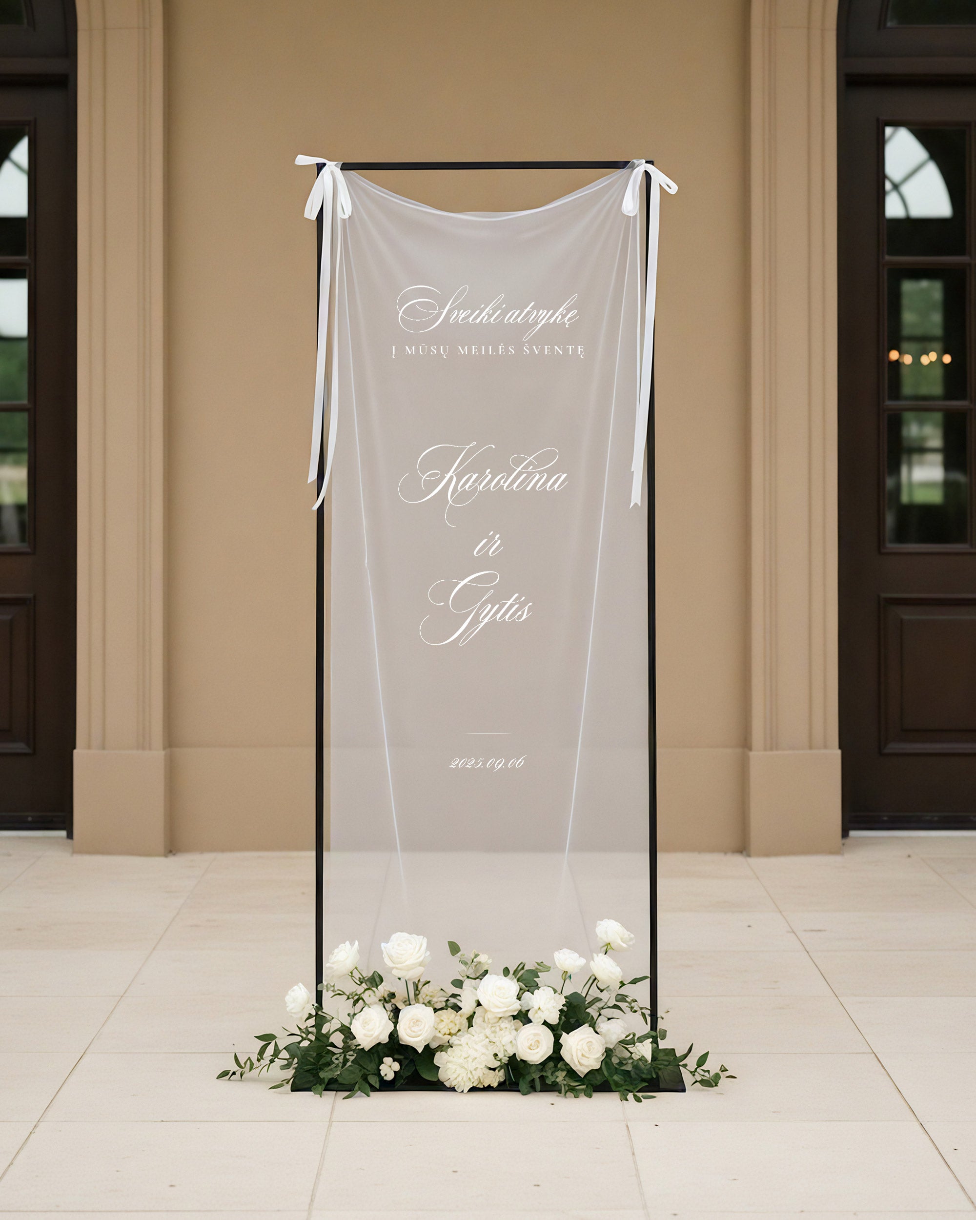 Elegantiška svečių pasveikinimo iškaba "Karolina ir Gytis"